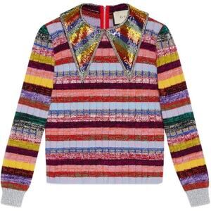 Authentic Gucci Striped Wool Sequenced Rainbow Collar Sweater Size Medium